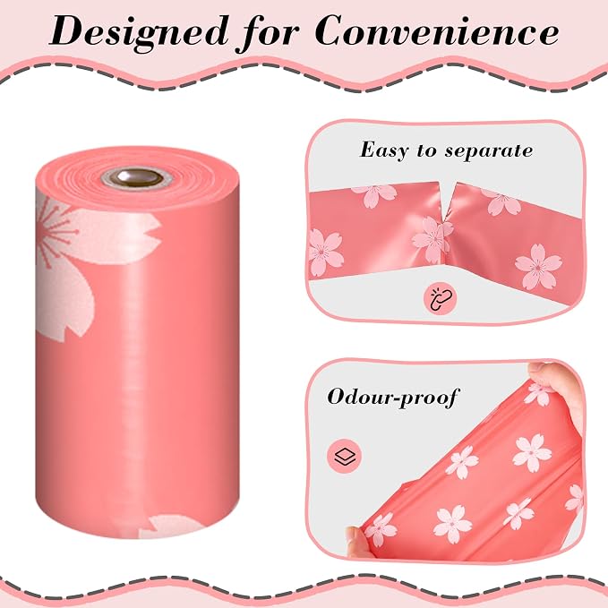 Cherry Blossom Scented Dog Poop Bags - 42 Rolls 630 counts | Leak Proof Extra Large 13x9 Inch Pink Dog poop bags rolls with Dispensers, Fragrance Bags for Dogs Walking and Cat Litter - Image 3
