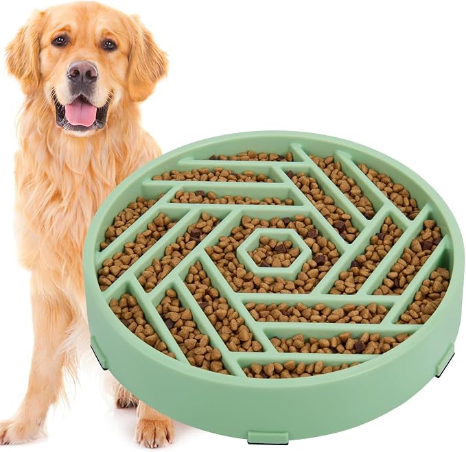 TOBYTO Slow Feeder Dog Bowls Large Medium Breed,Anti-Choking Slow Eating Dog Food Bowl,Non Slip Pet Slower Food Feeding Bowls Large Puzzle Slow Feeder Bloat Stop Maze Dog Dishes,Bean Green by TOBYTO