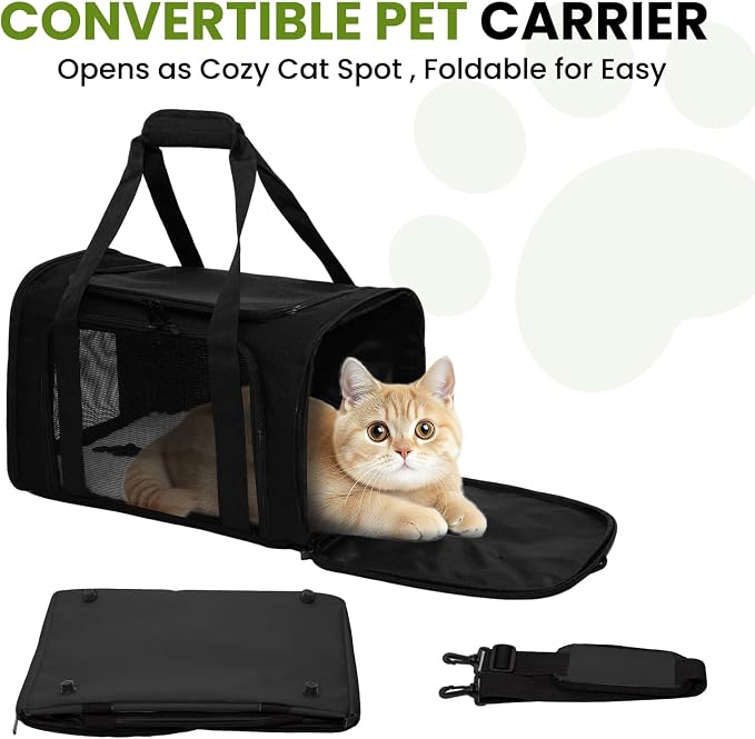 Soft-Sided Cat Carrier 18x11x11 in Expandable Travel Pet Bag 15LBS | For Cats and Small Dogs with Anti-Scratch Mesh Washable Mat Collapsible Escape-Proof Airline Approved with Shoulder Strap - Image 6