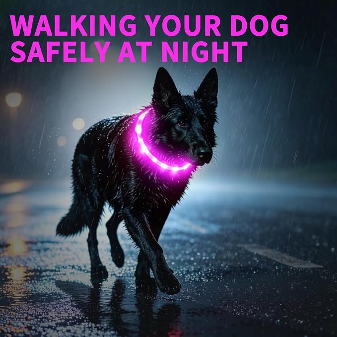 LaRoo LED Dog Collar, USB Rechargeable Flashing Light Dog Collar, Nighttime Safety, Cuttable Size for Small Medium Large Dogs, Makes Your Pet Visible in The Dark (Rose Red) - Image 8