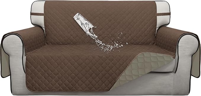 ISSUNTEX Double Protection 100% Waterproof Loveseat Sofa Covers for Living Room, Couch Covers for 2 Cushion Couch Sofa, Reversible Furniture Protector Sofa Cover for Dogs (Loveseat, Brown/Beige) by ISSUNTEX