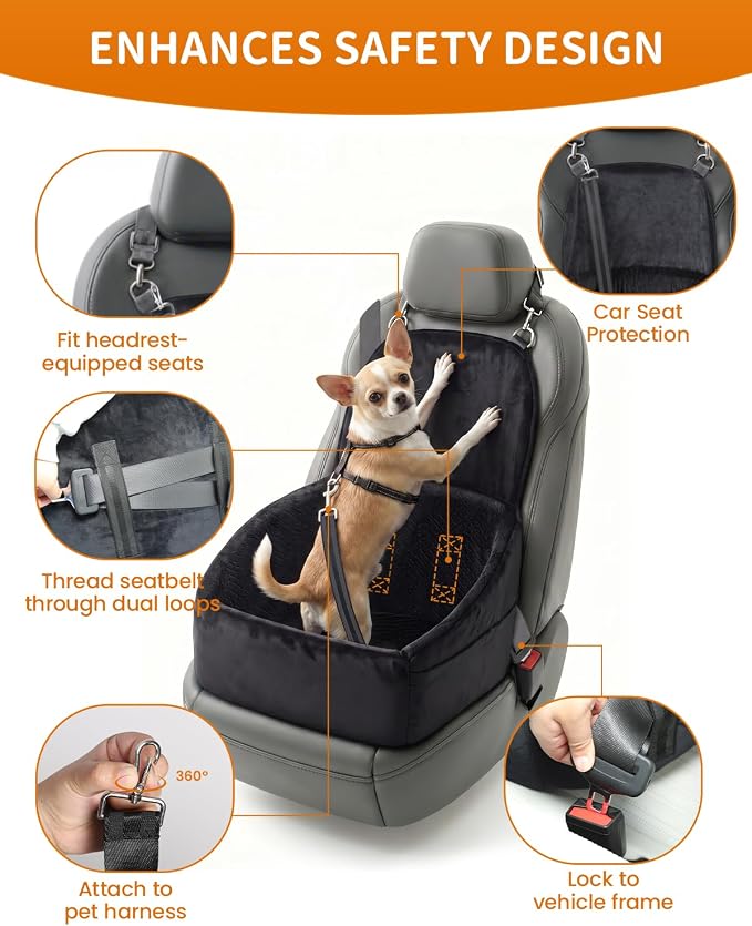 NUPIDA Dog Booster Car Seat with Extend Backrest for Small Medium Pet | Easy Install, Up to 30 lbs, Washable Removable Cover, Non-Slip Bottom, Large Storage Pockets, 2 Safety Leashes - Image 4