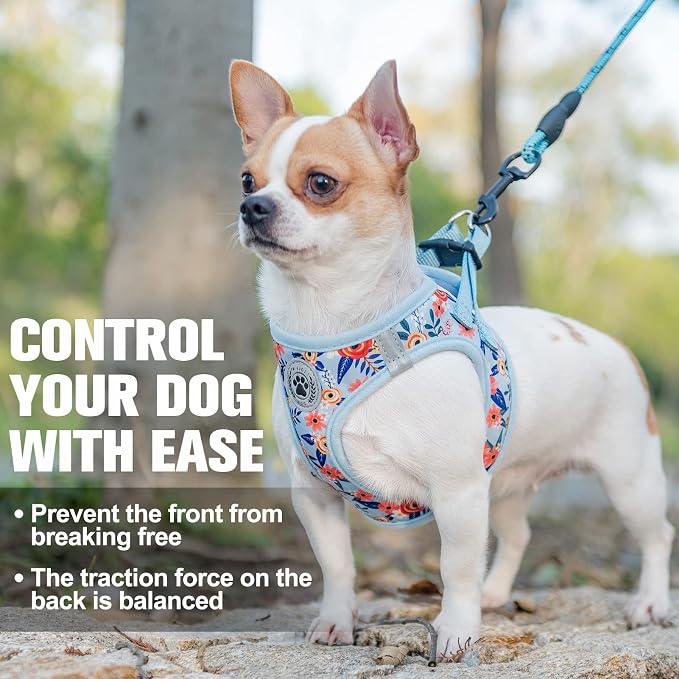 BEAUTYZOO Dog Harness Medium Sized and Leash Set,No Pull Pet Vest -Floral,M | Step-in Easy On/Off, All Season Breathable Mesh,Escape-Proof Hook & Loop,Lightweight Reflective,No Choke,Easy Walking Control - Image 8