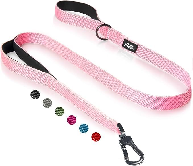 Twoear 5FT 1IN Heavy Duty Dog Leash for Large Dogs with 2 Padded Handles | Traffic Handle Extra Control, Auto Lock Hook, Strong Reflective Walking Leash for Night Safety, Medium and Large Breeds,Pink by TwoEar