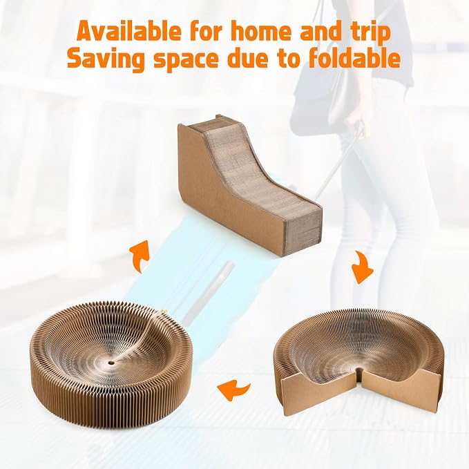Collapsible Cat Scratcher Lounge Bed, Cardboard Cat Bed, Corrugated Pet Scratch Pad, Round Shape Cat Scratching Bed Nest for Indoor Big Large Kitty Kitten Cats - Image 2