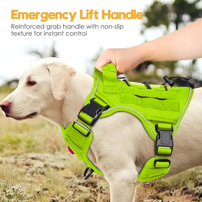 Heavy-Duty Tactical Dog Harness for Large Dogs, No Pull Adjustable Reflective Pet Vest with Molle System, K9 Military-Grade Control for Service Training, Outdoor & 10+ Breeds, Wild Lime, Small - Image 8