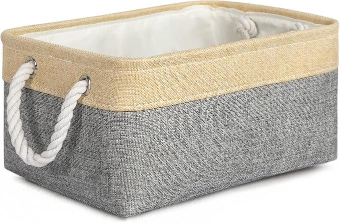 TheWarmHome Decorative Basket Rectangular Fabric Storage Bin Organizer Basket with Handles for Clothes Storage (Gold&Grey, Medium-1Pack,13.8L*9.8W*6.7H) by TheWarmHome