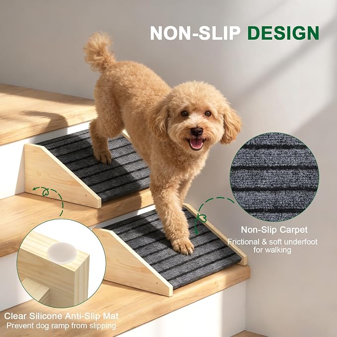 2 Pack Dog Ramp for Stairs, Upgraded Widened Non-Slip Dog Stairs for Small Medium Dogs, Wooden Pet Steps for Staircase, Steps and Stairs Assist for Injured & Aged Pets - Image 3