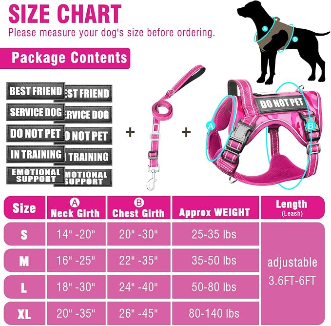 Tactical Service Dog Vest and Leash Set with 10 Patches Camo Pink S | Adjustable No Pull Service Dog Harness for Small Sized Dog with Dog Seat Belt,Reflective Easy Walk for Training Hiking - Image 5