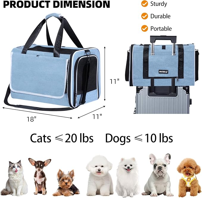 Cat Carrier for Travel, Soft-Sided, Top Loading, Privacy Curtain, to 20 lbs | Medium Pet Carry Bag Anxious Cat, Vet Visits Car Transport, Luggage Sleeve Suitcase Attachable Small Puppy Crate Kennel Blue - Image 2