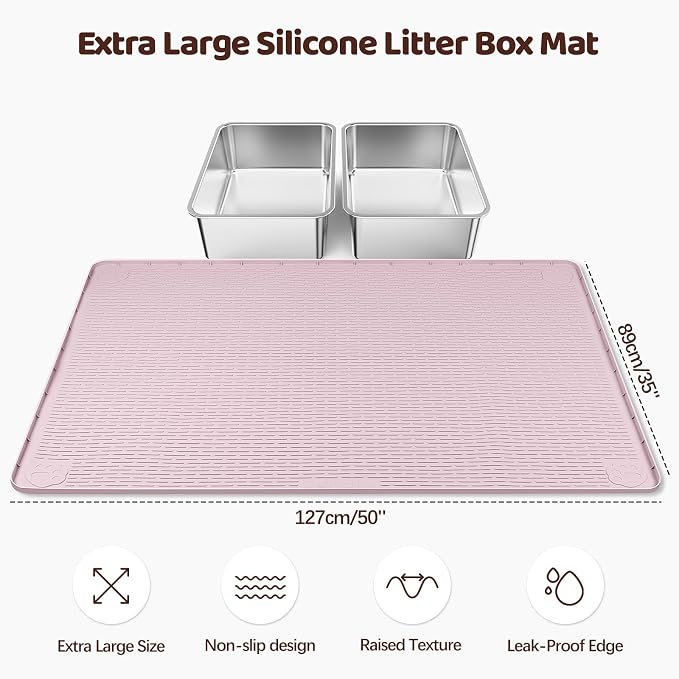 Silicone Cat Litter Mat for Litter Box 50”x35” Large Cat Mat, Pink | Waterproof, Non-Slip, Leak-Proof Rug Mat with Lip, Easy to Clean, Extra Large Litter Catcher Mat for Floor - Image 2