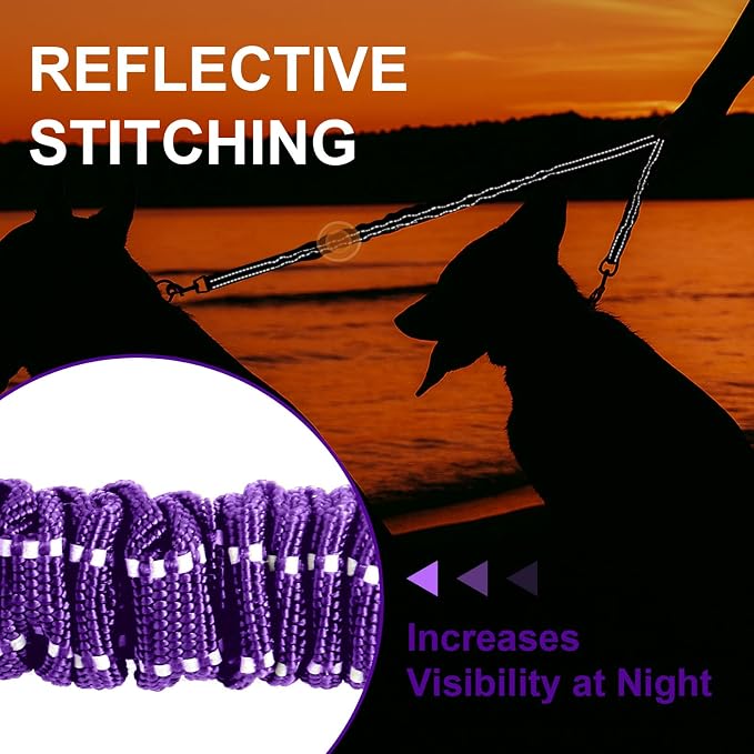 MingXpet 2 Dog Leash, Dog Leash for 2 Dogs, 360° Swivel No Tangle Double Walking Training Leashes for Large Dogs that Pull, Comfortable Shock Absorbing Reflective Bungee, Purple - Image 5