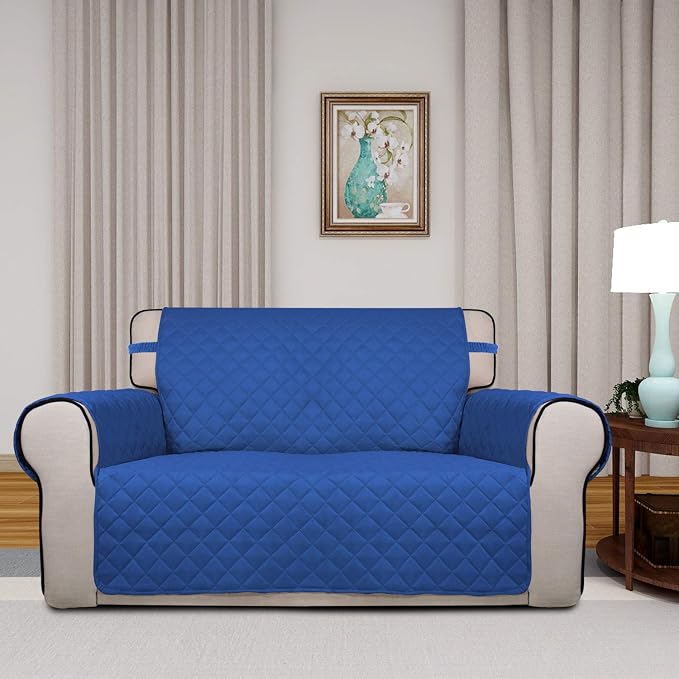 PureFit Reversible Quilted Couch Covers for Dogs Loveseat Sofa Cover 46.5” | Classic Blue/Ivory, Water Resistant Couch Protector, Washable Pet Couch Cover with Non Slip and Elastic Straps For Kids - Image 2