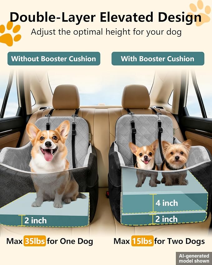 Dog Car Seat for Small Dogs Up to 35 lbs, Dog Bed for Car Fits Home Outdoor | 2-in-1 Design, Dog Car Bed Fits Car Seat and home, Safety Leashes, Easy Install, Anti-Slip, Storage Pockets, Detachable Cover - Image 4