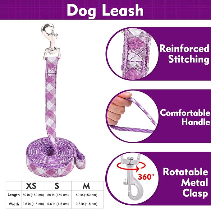 EXPAWLORER Step-in Dog Harness Small Sized Collar and Leash Set | Cute Small Dog Harness No Pull Girl, Pet Collar with Detachable Bow, Adjustable Light Puppy Vest for Dogs Cats, Purple XS - Image 6