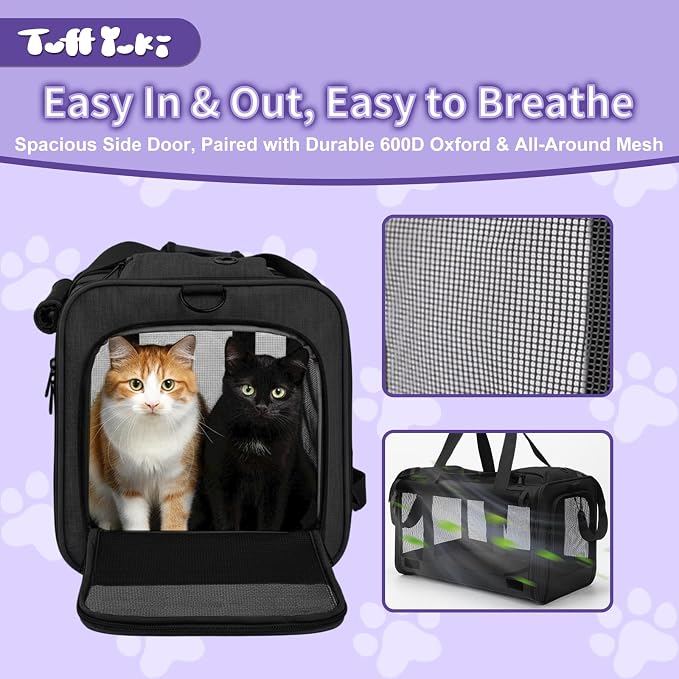 Pet Carrier for Medium-Small Cats, Collapsible Cat Carrier and Soft-Sided Pet Carrier for Medium Big Cats and Puppy Up to 17lbs, 2-Way Entry with Privacy Cover, Travel Bag L18.12”X11.81”X11.81” - Image 7