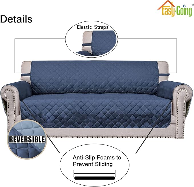 Easy-Going Oversized Chair Sofa Slipcover Reversible Sofa Cover Water Resistant Couch Cover Furniture Protector Cover with Elastic Straps for Pets Dog (Oversized Chair, Dark Blue/Light Blue) | Machine Washable Slipcover For Dogs, Water Resistant Furnit... - Image 3