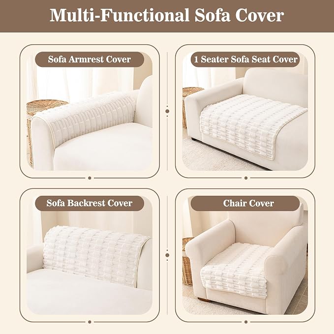 MYSKY HOME Couch Cover for Dogs, Plush Soft Sofa Cover Washable, Chair Cover for Dogs, Couch Arm Cover Pet Friendly, Waterproof Non-Slip Sofa Slipcover Furniture Protector, Cream, 35" x 35" - Image 3