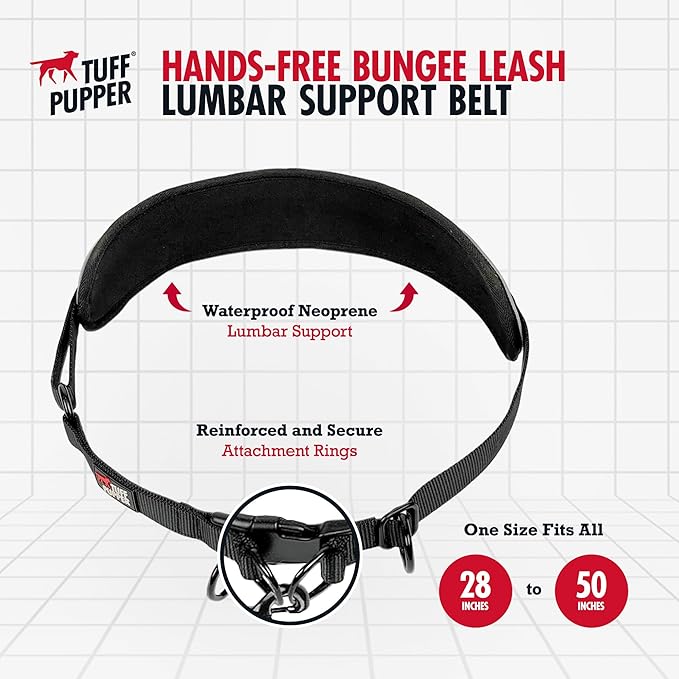 Tuff Pupper Hands Free Bungee Dog Leash, Waist Belt for Running & Walking | Heavy Duty for One Large Dog up to 125 lb, Shock Absorbing with Lumbar Support & Reflective Padded Handles for Jogging - Image 5