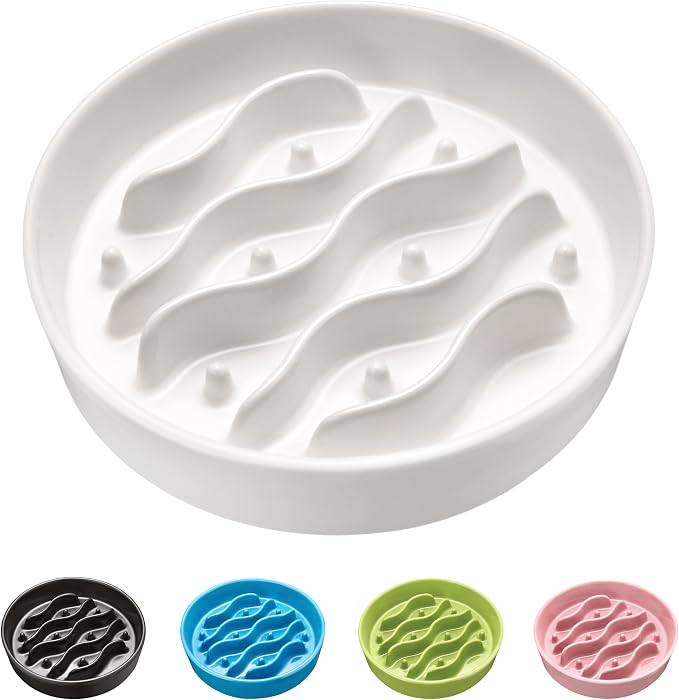 Ceramic Slow Feeder Dog Bowls for Medium and Large Dogs, 2.0 Cups Dog Slow Feeder for Fast Eater, 30oz, 8in, White by MOPANG