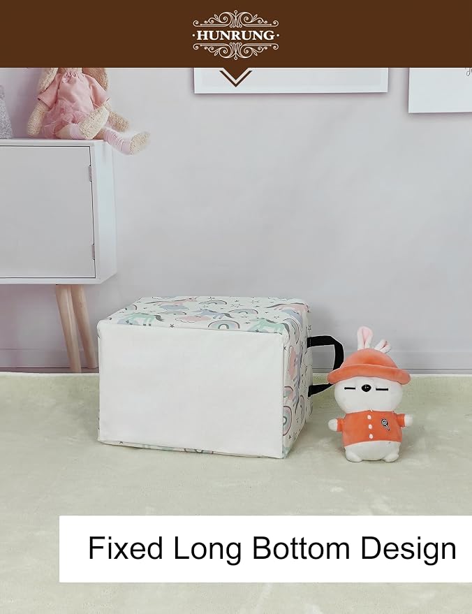 Rectangle Canvas Foldable Storage Basket for Nursery, Star Unicorn | Portable and collapsible cloth receptacle. Stores pet essentials, daily use items - Image 6