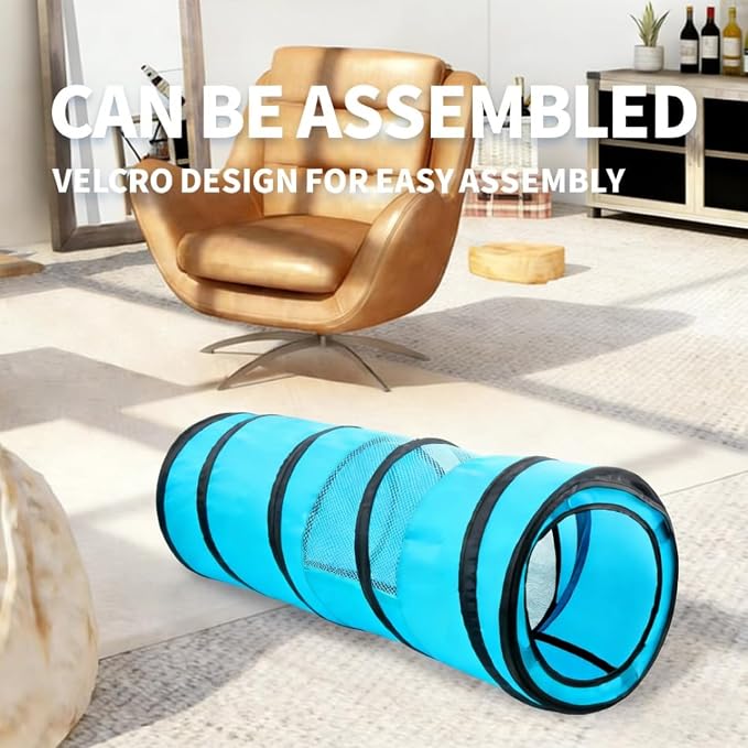 PAWISE Cat Tunnel for Indoor Cats, Collapsible Pet Tube with Peek Hole | Peek hole, tear-proof polyester, 10.5x34.5in, for cats rabbits, blue - Image 7