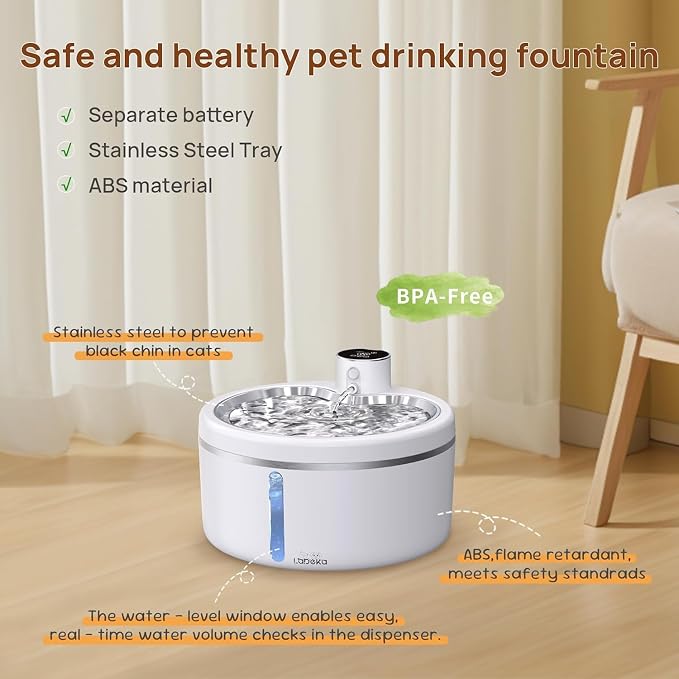 Wireless Cat Water Fountain [with Stainless Steel Tray], 84oz/2.5L Pet Fountain for Cats Inside, Cat Fountain for Drinking with Motion Sensor - Image 9