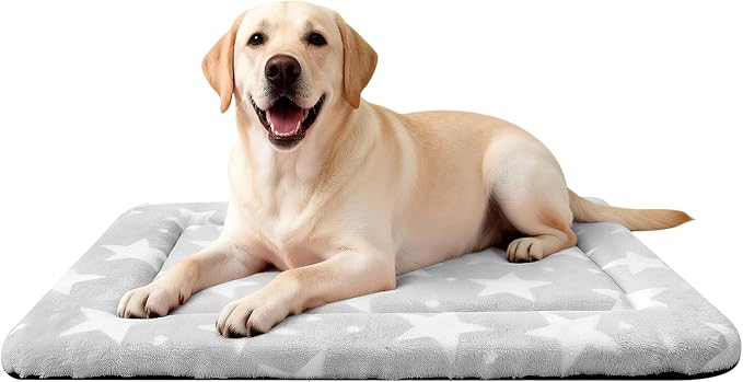 Dog Bed Mat – Soft & Comfortable Dog Kennel Pad for Crate – Durable Crate Bed & Mat for Dogs & Cats – Ideal for Crate, Kennel, and Home Use (Big&Little Stars Grey, L(35"*23"*1.5")) by %E7%AB%8B%E5%8D%B3%E8%B4%AD%E4%B9%B0