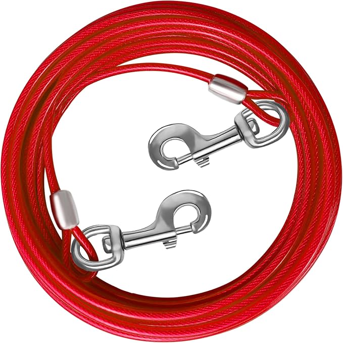 Dog Tie Out Cable, Dog Runner Cable | 10/15/20/25/30 FT Steel Cable with Sturdy Clips, Suitable for Yard Outdoor Use, Holds Large Dogs up to 165 Lbs by HOME