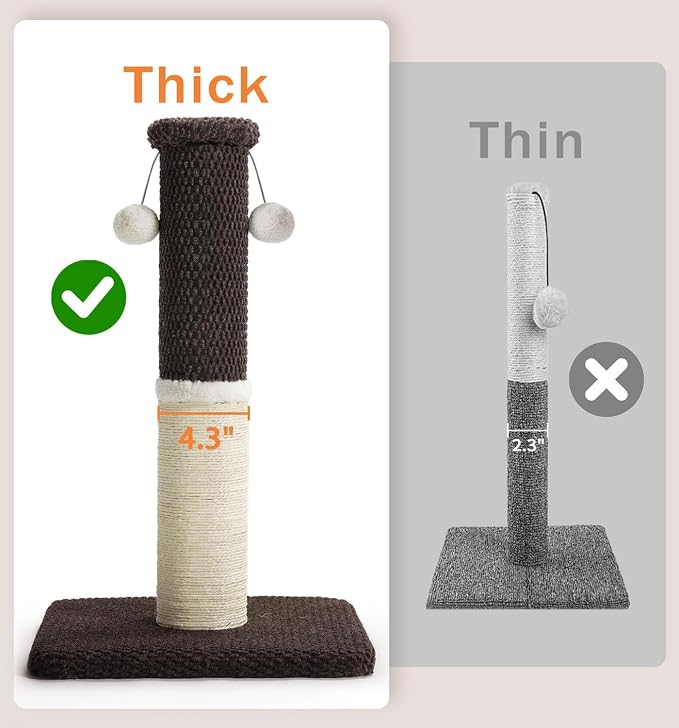 Made4Pets Tall Cat Scratching Post with Sisal & Carpet for Indoor Cats, 33" | Cat Scratcher with Wide Stable Base, Interactive Hanging Toys, Ideal for Adult Cats, Large Breeds and Full-Body Stretching - Image 2