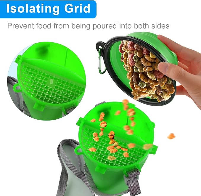 Dog Travel Water Bottle Collapsible Bowls, 2 in 1 Pet Food Container with Collapse Bowls, Outdoor Portable Water Bowls for Walking, Traveling, Camping and Hiking (Green) - Image 4