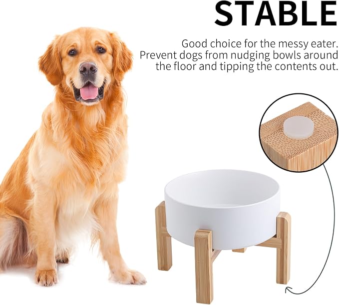 White Raised/Elevated Ceramic Dog Bowl for Small Medium Sized Breeds,Dog Food Water Bowl with Stand,6 in Non Slip Heavy Pet Feeding Dish 3.6 Cups/ 850 ml /28 OZ - Image 3