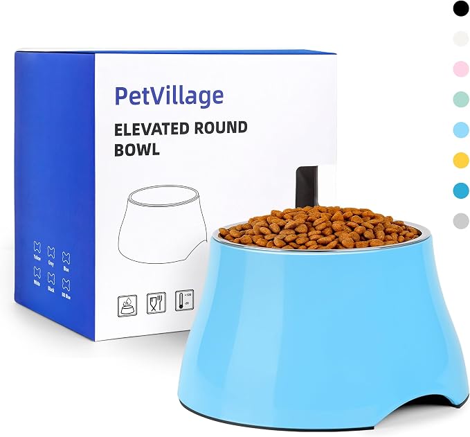 Dog Bowls,Cone Friendly Non Slip Single Dog Bowl with Stainless Steel Inner, Raised Bowls for Smll Dogs Spaniel Dogs Long Ear, High Capacity, S/1 Cup Aqua Blue by Petvillage