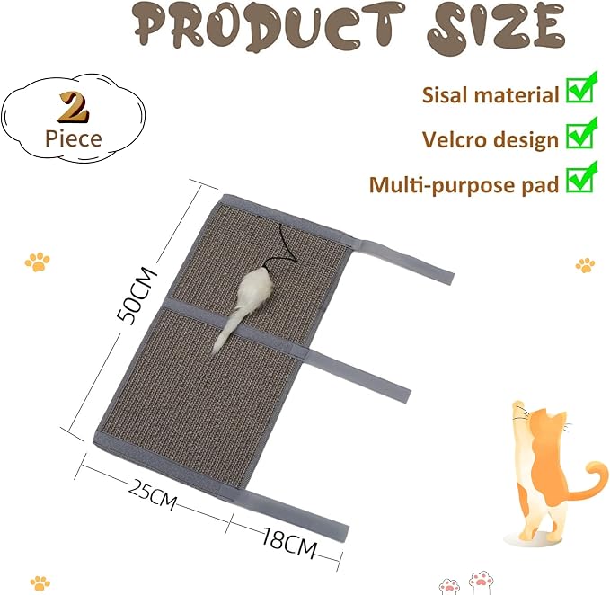 JanYoo 2 Pieces Cat Scratcher Cat Furniture Table Leg Protectors Sisal Cat Scratching Pad Mat Protecting with Hanging Toy(Grey) - Image 2