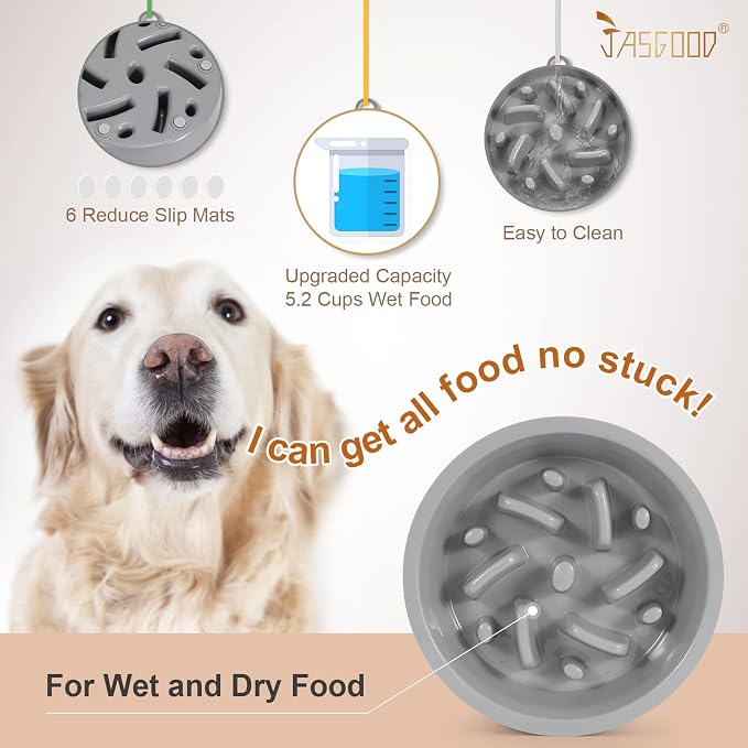 JASGOOD Largr Dog Slow Feeder Bowl - Reduce Slip Puzzle Bowl for Elevated Diners - Gray, Fit Opening 8.9"-9.25" (Pack of 2) - Image 5
