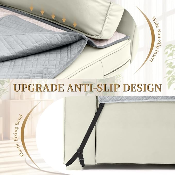 Velvet 100% Waterproof Chair Covers for Living Room Sofa Armchair Cover Washable Couch Arm Chair Slipcovers for Dogs Non Slip Quilted Furniture Protector with Pockets (Small, Silvery Grey) - Image 3