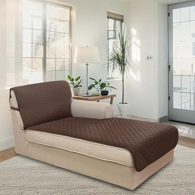 U-NICE HOME Sectional Couch Cover Chaise Lounge Cover, Chocolate | Washable, Pet Friendly, Elastic Straps, Water Repellent, Furniture Protector Mat - Image 2