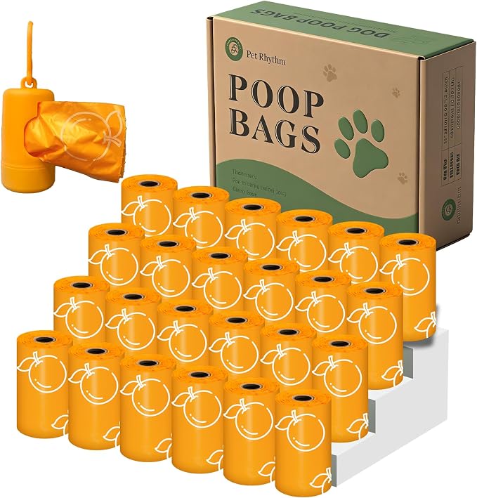 Citrus Scented Dog Poop Bags - 24 Rolls 360 counts Leak Proof | Extra Large 13x9 Inch Orange Dog poop bags rolls with Dispensers, Fragrance Bags for Dogs Walking and Cat Litter by Petrhythm