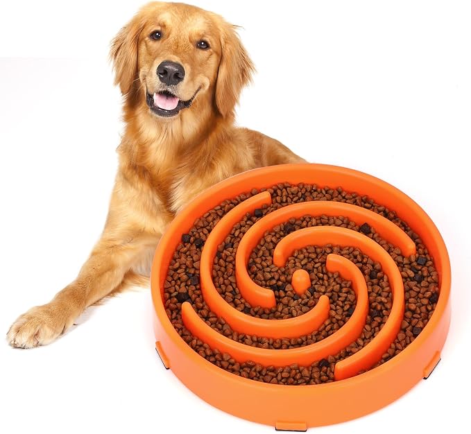 Slow Feeder Large Dog Bowl - Non Slip Maze Puzzle Bowl for Medium Dogs, Prevents Bloat & Choking, Orange by WHIPPY