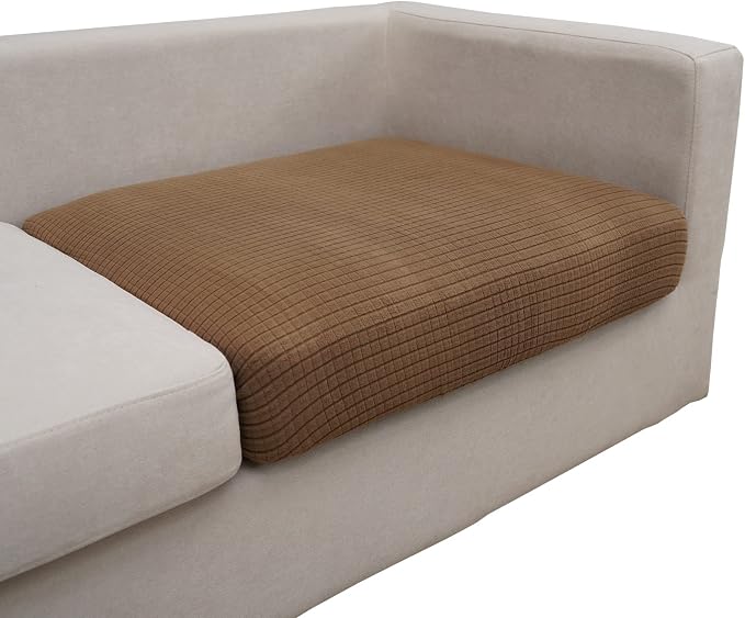 Eismodra Couch Cushion Covers Magic Stretch Sofa Slipcover for 3 Cushion Couch Dogs Pet L Shape 2 Seat Replacement Furniture Protector,Light Brown Length 25-37 inches(Only 1 Piece) by Eismodra