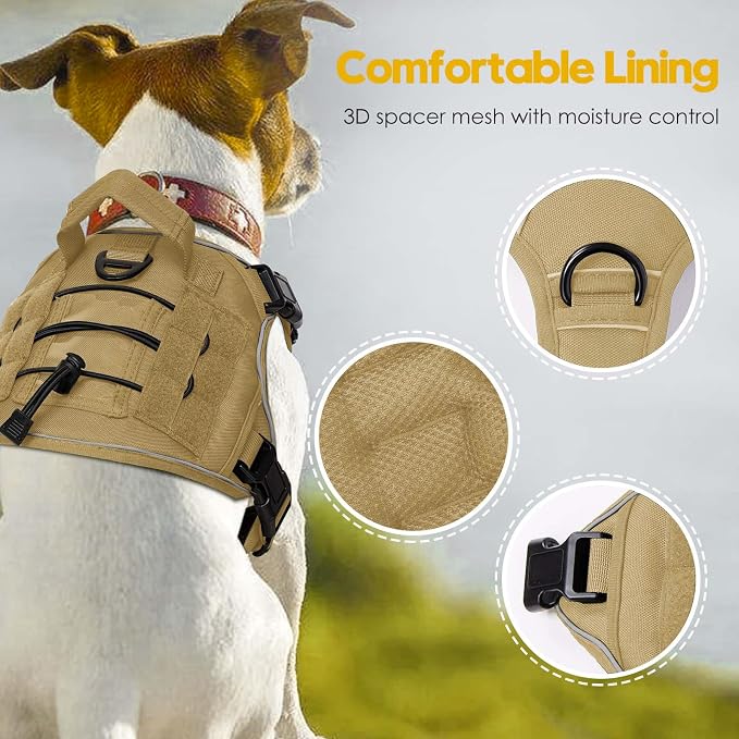 Heavy-Duty Tactical Dog Harness for Large Dogs, No Pull Adjustable Reflective Pet Vest with Molle System, K9 Military-Grade Control for Service Training, Outdoor & 10+ Breeds, Khaki, Medium - Image 2