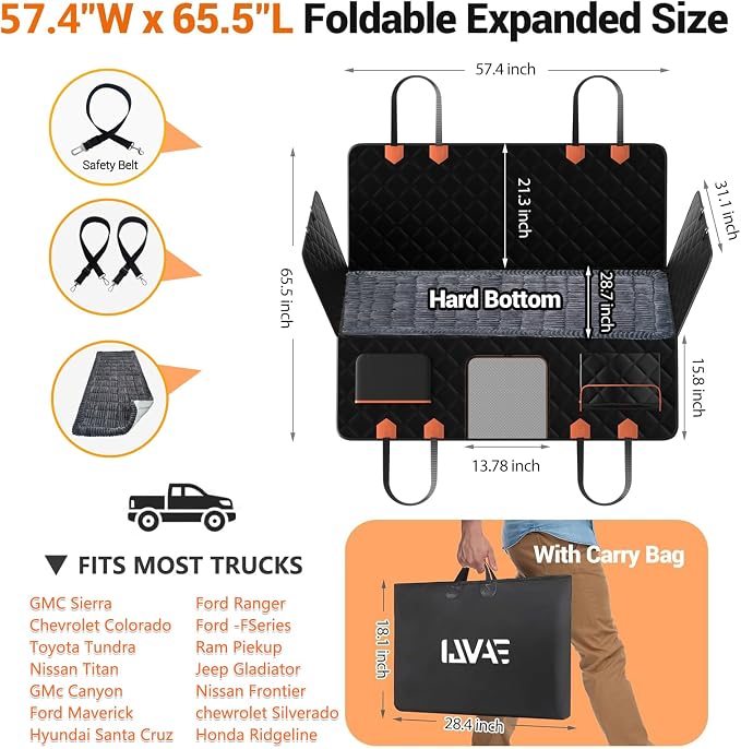 IJVAE Hard Bottom Car Seat Cover for Dog swith Removable Soft Blankets,Scratch-Proof and Anti-Slip Car Dog Hammock for Large Dogs Brown for Crew Cab Trucks F150 - Image 6