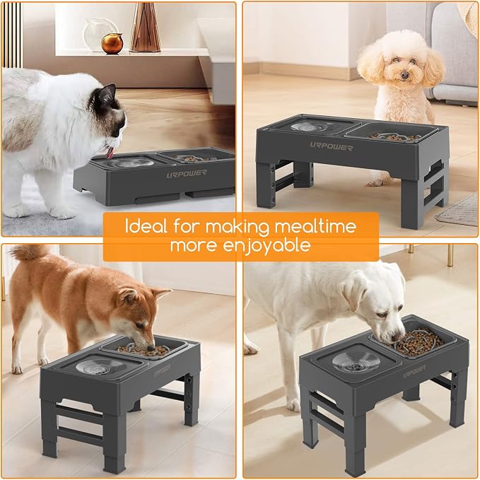 URPOWER 2-in-1 Elevated Slow Feeder Dog Bowls with No-Spill Water Bowl | 4 Height-Adjustable Raised Dog Bowls, Non-Slip Food and Water Bowls with Stand for Small, Medium, Large Dogs, Cats and Pets - Image 7