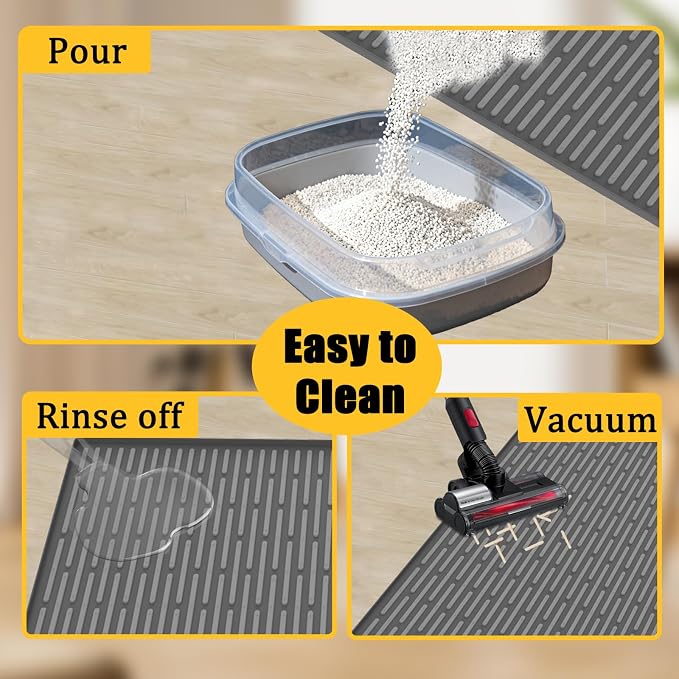 40"x30"(100cmx75cm) Extra Large Silicone Cat Litter Mat, XXL Litter Trapping Mat for Under Litter Box, Non-Slip Waterproof Kitty Litter Catcher, Easy to Clean Mat for Cats, Gray Green - Image 6