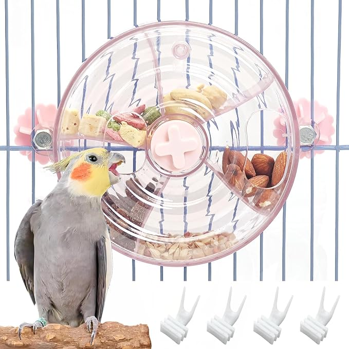 BNOSDM Bird Foraging Toy Creative Feeder Systems with Seed Food Rotating Wheel for Enrichment & Training Parrot Puzzle Toys Ideal for Small and Medium Cockatiel Parakeet Conure(Pink) by BNOSDM