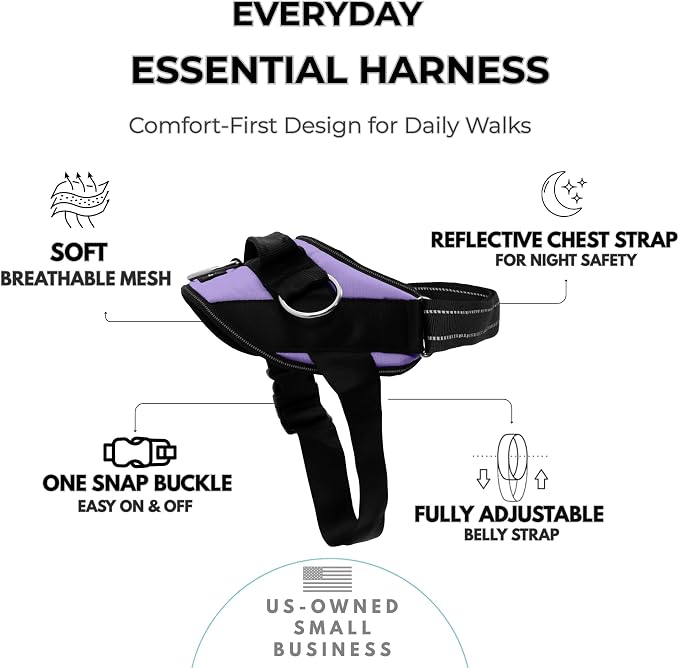 ShawnCo Essential Dog Harness, No-Pull Pet Vest (ICY Lilac,L) | 3 Leash Clips, Easy On, No-Choke, Reflective, Adjustable Fit, Padded Comfort, Control Handle, For Small, Medium & Large Dogs - Image 2