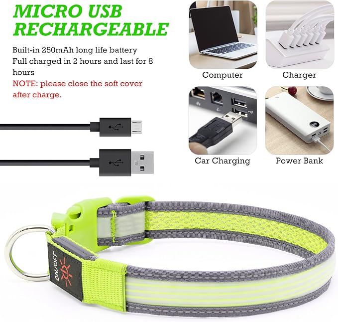 LED Dog Collar, Dog Light Up Collar,for Night Walking (Large, Green-2) | Full Adjustable,Waterproof,Nylon,Soft,Super Bright Light Collars for Small Medium and Large Dogs,USB C to Charge - Image 5