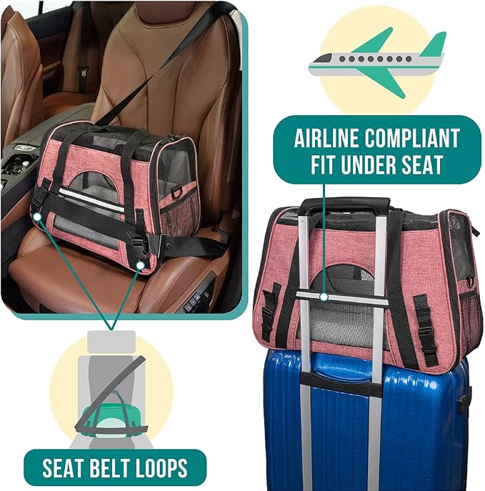 PetAmi Airline Approved Pet Carrier Cat Small Dogs, Small Heather White Red | Soft Sided TSA Travel Bag, Sherpa Bed, Breathable Mesh Ventilation, Collapsible Bowl, Fits Under Seat, Up to 18 lbs - Image 6