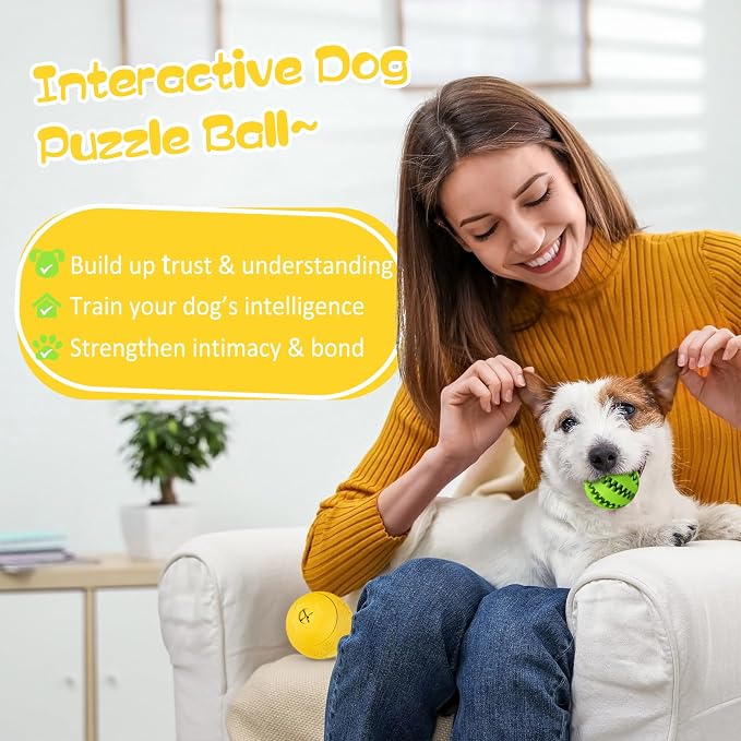HIPPIH Dog Puzzle Toy 2 Pack, Interactive Dog Toys for Treat Dispensing | Durable Puppy Enrichment Toys, Dog Treat Ball for Teething, Slow Feeder, IQ Training, Green-2.75'', Yellow-3.14'' - Image 6