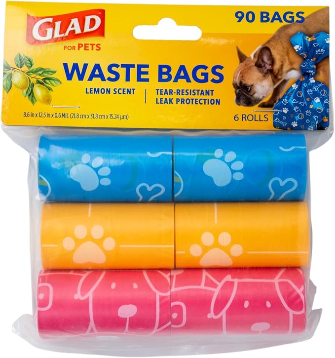 Glad for Pets Scented Dog Waste Bags, Lemon Scent, Multicolor, 90 Count | Tear-resistant with leak protection, lemon fresh scent, fun multicolor design, 6 rolls, heavy-duty daily use - Image 9